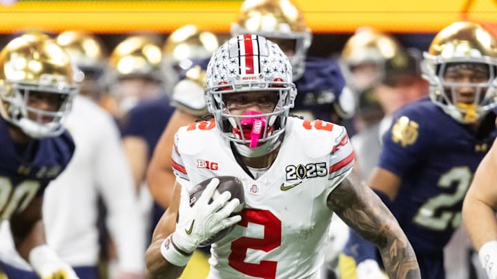 Ohio State Buckeyes wide receiver Emeka Egbuka against the Notre Dame Fighting Irish during the CFP National Championship.