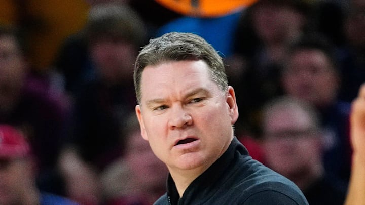 Arizona head coach Tommy Lloyd watches his team play Arizona State during a game at Desert Financial Arena in Tempe, on Jan. 31, 2026.