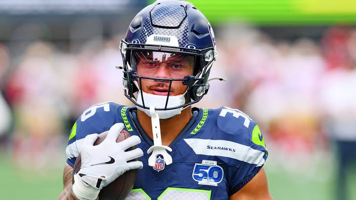 Seattle Seahawks running back George Holani warms up before the game against the San Francisco 49ers. Seattle Seahawks running back George Holani warms up before the game against the San Francisco 49ers.