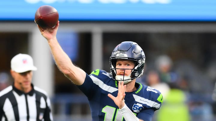 Seattle Seahawks quarterback Sam Darnold throws a pass during the fourth quarter against the Arizona Cardinals.
