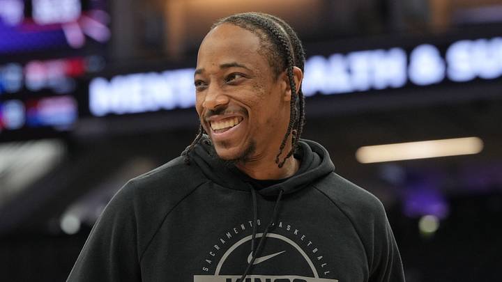 Apr 3, 2026; Sacramento, California, USA; Sacramento Kings guard DeMar DeRozan (10) before the game against the New Orleans Pelicans at Golden 1 Center. Mandatory Credit: Darren Yamashita-Imagn Images
