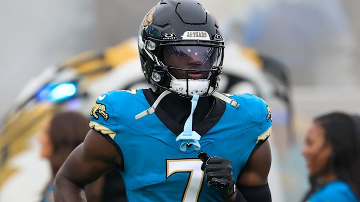 Jacksonville Jaguars wide receiver Brian Thomas Jr. (7) is introduced before an NFL football game at EverBank Stadium, Sunday, Dec. 7, 2025, in Jacksonville, Fla. The Jaguars defeated the Colts 36-19. Jacksonville Jaguars wide receiver Brian Thomas Jr. (7) is introduced before an NFL football game at EverBank Stadium, Sunday, Dec. 7, 2025, in Jacksonville, Fla. The Jaguars defeated the Colts 36-19.