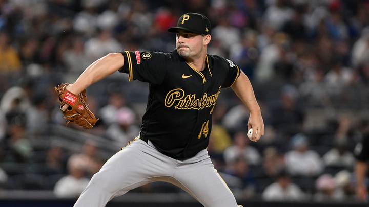 Jul 22, 2026; Bronx, New York, USA; Pittsburgh Pirates pitcher Brandon Eisert (14) pitches against the New York Yankees during the seventh inning at Yankee Stadium. Mandatory Credit: John Jones-Imagn Images Jul 22, 2026; Bronx, New York, USA; Pittsburgh Pirates pitcher Brandon Eisert (14) pitches against the New York Yankees during the seventh inning at Yankee Stadium. Mandatory Credit: John Jones-Imagn Images