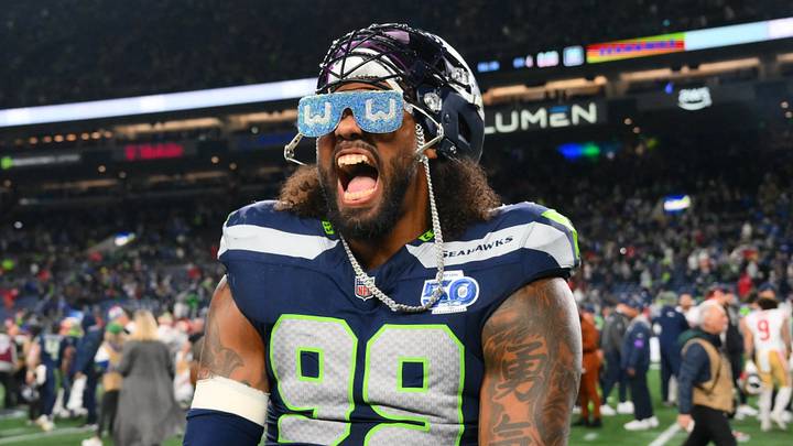 Jan 17, 2026; Seattle, WA, USA; Seattle Seahawks defensive end Leonard Williams (99) celebrates on the field following an NFC Divisional Round game against the San Francisco 49ers at Lumen Field. Mandatory Credit: Steven Bisig-Imagn Images Jan 17, 2026; Seattle, WA, USA; Seattle Seahawks defensive end Leonard Williams (99) celebrates on the field following an NFC Divisional Round game against the San Francisco 49ers at Lumen Field. Mandatory Credit: Steven Bisig-Imagn Images