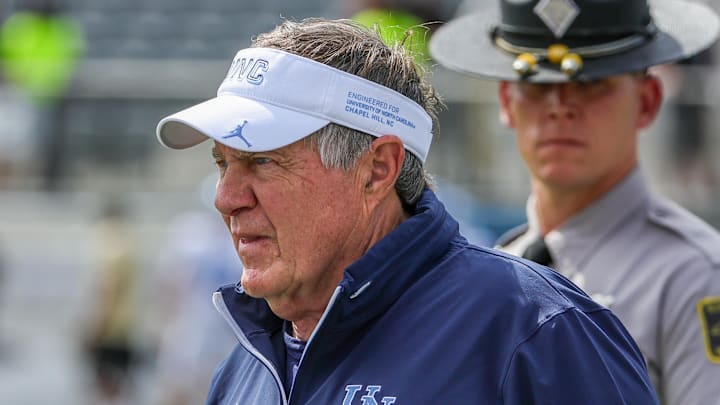 Sep 20, 2025; Orlando, Florida, USA; North Carolina Tar Heels head coach Bill Belichick walks into the field before the game against the UCF Knights at the Bounce House Stadium. Mandatory Credit: Mike Watters-Imagn Images