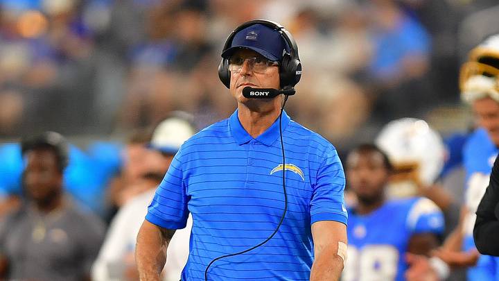 Aug 27, 2026; Inglewood, California, USA; Los Angeles Chargers head coach Jim Harbaugh watches game action against the Los Angeles Rams during the first half at SoFi Stadium. Mandatory Credit: Gary A. Vasquez-Imagn Images Aug 27, 2026; Inglewood, California, USA; Los Angeles Chargers head coach Jim Harbaugh watches game action against the Los Angeles Rams during the first half at SoFi Stadium. Mandatory Credit: Gary A. Vasquez-Imagn Images