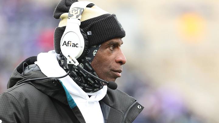Nov 29, 2025; Manhattan, Kansas, USA; Colorado Buffaloes head coach Deion Sanders looks on during the second quarter against the Kansas State Wildcats at Bill Snyder Family Football Stadium. Mandatory Credit: Scott Sewell-Imagn Images Nov 29, 2025; Manhattan, Kansas, USA; Colorado Buffaloes head coach Deion Sanders looks on during the second quarter against the Kansas State Wildcats at Bill Snyder Family Football Stadium. Mandatory Credit: Scott Sewell-Imagn Images