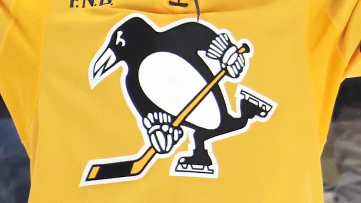 Feb 26, 2026; Pittsburgh, Pennsylvania, USA;  Pittsburgh Penguins defenseman Connor Clifton (75) celebrates after scoring a goal against the New Jersey Devils during the third period at PPG Paints Arena. Mandatory Credit: Charles LeClaire-Imagn Images