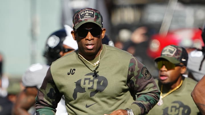 Nov 11, 2023; Boulder, Colorado, USA; Colorado Buffaloes head coach Deion Sanders before the game against the Arizona Wildcats at Folsom Field. Mandatory Credit: Ron Chenoy-Imagn Images Nov 11, 2023; Boulder, Colorado, USA; Colorado Buffaloes head coach Deion Sanders before the game against the Arizona Wildcats at Folsom Field. Mandatory Credit: Ron Chenoy-Imagn Images