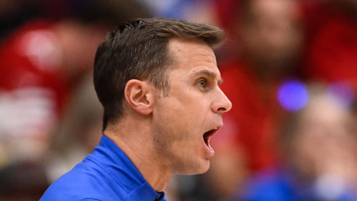 Jan 17, 2026; Stanford, California, USA; Duke Blue Devils head coach Jon Scheyer reacts against the Stanford Cardinal in the first half at Maples Pavilion. Mandatory Credit: Eakin Howard-Imagn Images