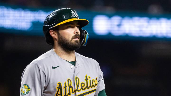 Jul 21, 2026; Phoenix, Arizona, USA; Athletics catcher Shea Langeliers against the Arizona Diamondbacks at Chase Field. Mandatory Credit: Mark J. Rebilas-Imagn Images Jul 21, 2026; Phoenix, Arizona, USA; Athletics catcher Shea Langeliers against the Arizona Diamondbacks at Chase Field. Mandatory Credit: Mark J. Rebilas-Imagn Images