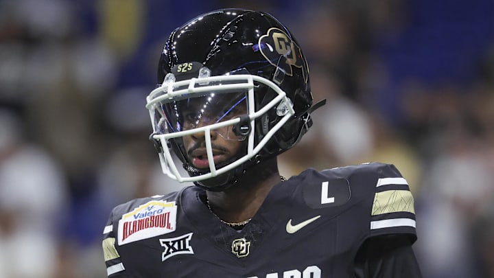Dec 28, 2024; San Antonio, TX, USA; Colorado Buffaloes quarterback Shedeur Sanders (2) warms up before the game against the Brigham Young Cougars at Alamodome. Mandatory Credit: Troy Taormina-Imagn Images