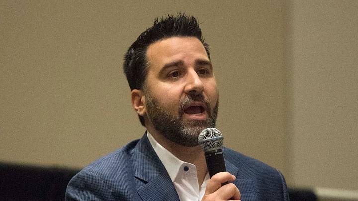 Chris Harris (left), Director of Communications with the Mississippi Braves, and Alex Anthopoulos (right), General Manager of the Atlanta Braves, talk with members of the audience during a Q&A session at the Greater Jackson Chamber Partnership's Vision 2020 event at the Jackson Convention Center on Wednesday, Jan. 29, 2020.

Alex Anthopoulos