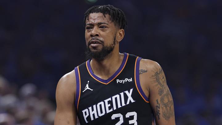 Apr 19, 2026; Oklahoma City, Oklahoma, USA; Phoenix Suns guard Jordan Goodwin (23) in the first quarter during game one of the first round of the 2026 NBA Playoffs against the Oklahoma City Thunder at Paycom Center. Mandatory Credit: Alonzo Adams-Imagn Images Apr 19, 2026; Oklahoma City, Oklahoma, USA; Phoenix Suns guard Jordan Goodwin (23) in the first quarter during game one of the first round of the 2026 NBA Playoffs against the Oklahoma City Thunder at Paycom Center. Mandatory Credit: Alonzo Adams-Imagn Images