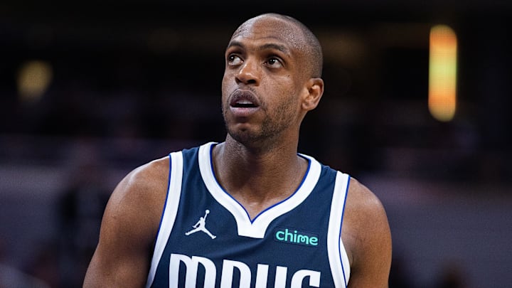 Feb 22, 2026; Indianapolis, Indiana, USA; Dallas Mavericks forward Khris Middleton (20) in the second half against the Indiana Pacers at Gainbridge Fieldhouse. Mandatory Credit: Trevor Ruszkowski-Imagn Images