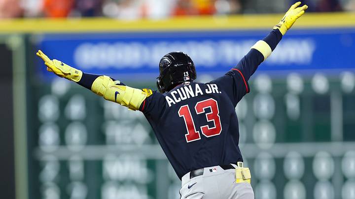 Sep 18, 2026; Houston, Texas, USA; Atlanta Braves right fielder Ronald Acuna Jr. (13) celebrates after hitting a home run during the seventh inning against the Houston Astros at Daikin Park. Mandatory Credit: Troy Taormina-Imagn Images Sep 18, 2026; Houston, Texas, USA; Atlanta Braves right fielder Ronald Acuna Jr. (13) celebrates after hitting a home run during the seventh inning against the Houston Astros at Daikin Park. Mandatory Credit: Troy Taormina-Imagn Images