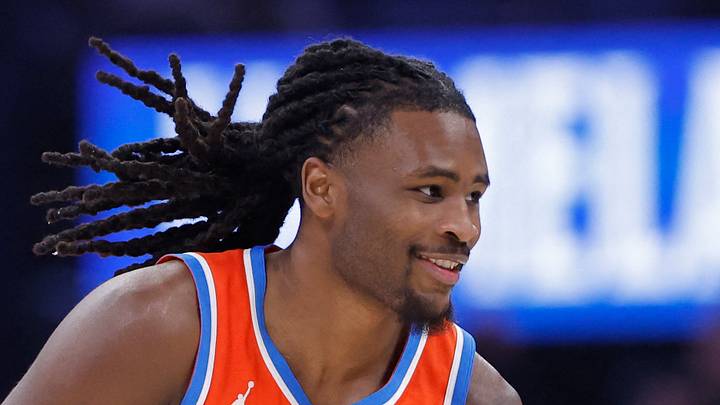 Dec 29, 2025; Oklahoma City, Oklahoma, USA; Oklahoma City Thunder guard Cason Wallace (22) reacts after scoring a basket against the Atlanta Hawks during the first half at Paycom Center. Mandatory Credit: Alonzo Adams-Imagn Images Dec 29, 2025; Oklahoma City, Oklahoma, USA; Oklahoma City Thunder guard Cason Wallace (22) reacts after scoring a basket against the Atlanta Hawks during the first half at Paycom Center. Mandatory Credit: Alonzo Adams-Imagn Images