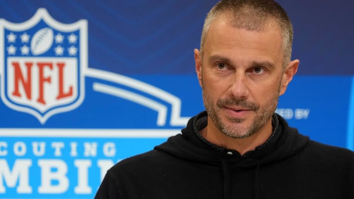 Feb 25, 2025; Indianapolis, IN, USA; Las Vegas Raiders general manager John Spytek speaks during the NFL Scouting Combine at the Indiana Convention Center. Mandatory Credit: Kirby Lee-Imagn Images Feb 25, 2025; Indianapolis, IN, USA; Las Vegas Raiders general manager John Spytek speaks during the NFL Scouting Combine at the Indiana Convention Center. Mandatory Credit: Kirby Lee-Imagn Images