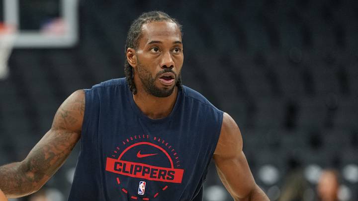 Apr 5, 2026; Sacramento, California, USA; LA Clippers forward Kawhi Leonard (2) warms up before the game against the Sacramento Kings at Golden 1 Center. Mandatory Credit: Darren Yamashita-Imagn Images