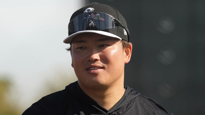 Feb 10, 2026; Glendale, AZ, USA; Chicago White Sox first baseman Munetaka Murakami (5) works out during spring training camp at Camelback Ranch. Mandatory Credit: Rick Scuteri-Imagn Images
