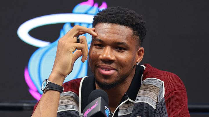 Jul 16, 2026; Miami, FL, USA; Miami Heat forward Giannis Antetokounmpo (7) speaks to reporters during his introductory press conference at Kaseya Center. Mandatory Credit: Sam Navarro-Imagn Images Jul 16, 2026; Miami, FL, USA; Miami Heat forward Giannis Antetokounmpo (7) speaks to reporters during his introductory press conference at Kaseya Center. Mandatory Credit: Sam Navarro-Imagn Images