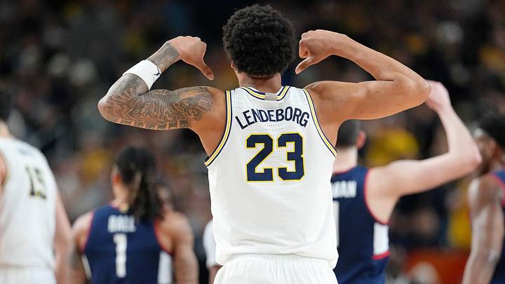 Michigan Wolverines forward Yaxel Lendeborg (23) reacts (Mandatory Credit: Bob Donnan-Imagn Images)