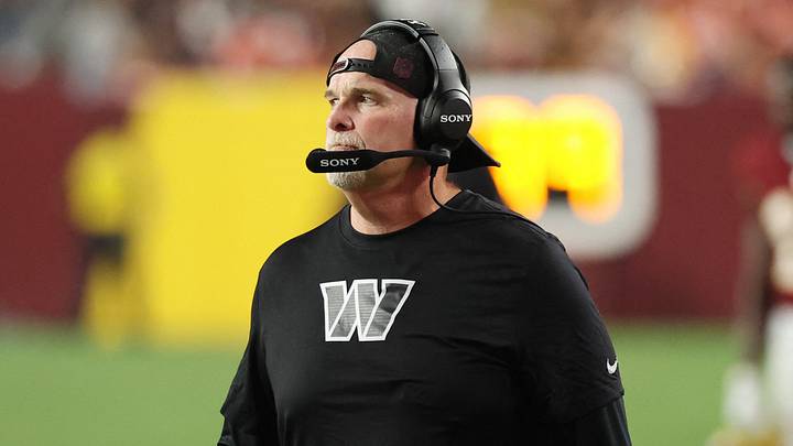 Aug 14, 2026; Landover, Maryland, USA; Washington Commanders head coach Dan Quinn looks on from the sidelines against the Miami Dolphins during the first half at Northwest Stadium. Mandatory Credit: Geoff Burke-Imagn Images Aug 14, 2026; Landover, Maryland, USA; Washington Commanders head coach Dan Quinn looks on from the sidelines against the Miami Dolphins during the first half at Northwest Stadium. Mandatory Credit: Geoff Burke-Imagn Images