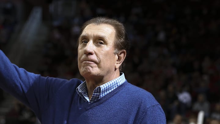 Dec 16, 2016; Houston, TX, USA; Former Houston Rockets player and head coach Rudy Tomjanovich waves to the crowd during the game against the New Orleans Pelicans at Toyota Center. Mandatory Credit: Troy Taormina-Imagn Images