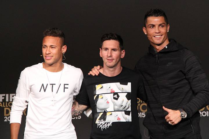 Neymar (left), Lionel Messi (center) and Cristiano Ronaldo. Neymar (left), Lionel Messi (center) and Cristiano Ronaldo.