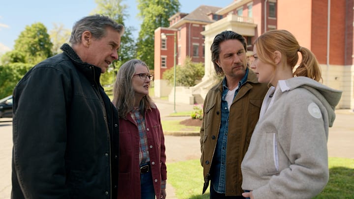 Virgin River. (L to R) Tim Matheson as Doc, Annette O'Toole as Hope McCrea, Martin Henderson as Jack Sheridan, Alexandra Breckenridge as Mel Monroe in episode 609 of Virgin River