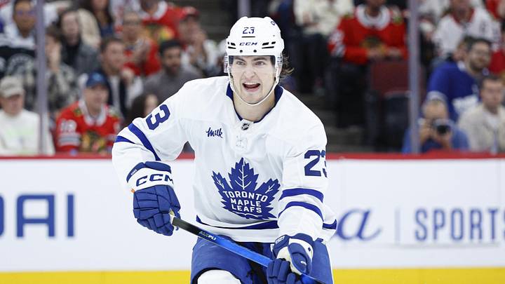 Nov 15, 2025; Chicago, Illinois, USA; Toronto Maple Leafs left wing Matthew Knies (23) reacts during the first period at United Center. Mandatory Credit: Kamil Krzaczynski-Imagn Images Nov 15, 2025; Chicago, Illinois, USA; Toronto Maple Leafs left wing Matthew Knies (23) reacts during the first period at United Center. Mandatory Credit: Kamil Krzaczynski-Imagn Images