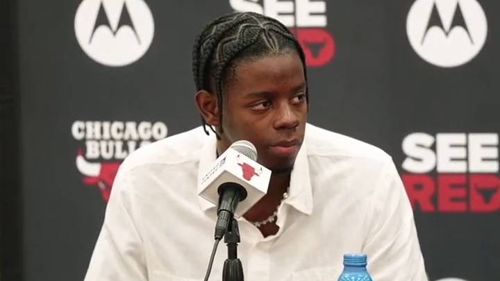 Caleb Wilson of the Chicago Bulls meets with the media for the first time at the Advocate Center on June 26, 2026.