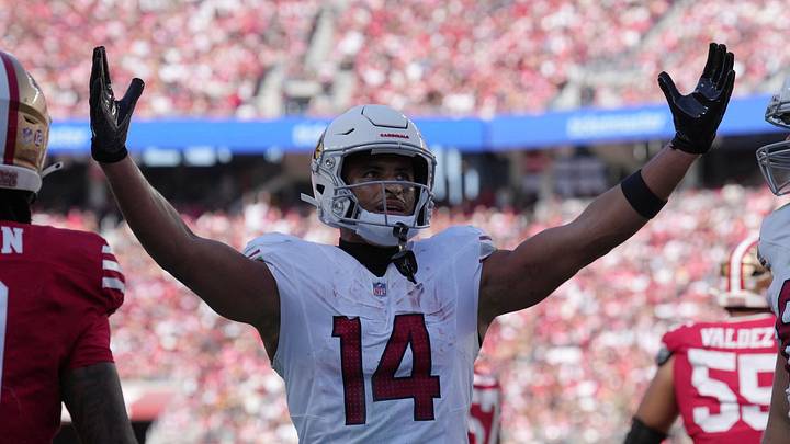 Sep 27, 2026; Santa Clara, California, USA; Arizona Cardinals wide receiver Michael Wilson (14) reacts after scoring a touchdown against the San Francisco 49ers at Levi's Stadium. Mandatory Credit: Darren Yamashita-Imagn Images Sep 27, 2026; Santa Clara, California, USA; Arizona Cardinals wide receiver Michael Wilson (14) reacts after scoring a touchdown against the San Francisco 49ers at Levi's Stadium. Mandatory Credit: Darren Yamashita-Imagn Images