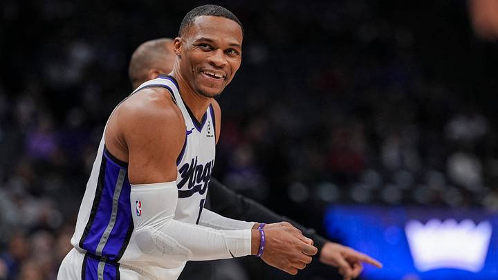 Jan 11, 2026; Sacramento, California, USA; Sacramento Kings guard Russell Westbrook (18) smiles during the second quarter Houston Rockets at Golden 1 Center. Mandatory Credit: Justine Willard-Imagn Images Jan 11, 2026; Sacramento, California, USA; Sacramento Kings guard Russell Westbrook (18) smiles during the second quarter Houston Rockets at Golden 1 Center. Mandatory Credit: Justine Willard-Imagn Images