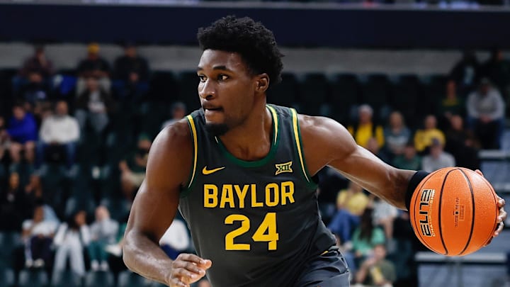 Feb 4, 2026; Waco, Texas, USA;  Baylor Bears guard Tounde Yessoufou (24) drives to the basket against the Colorado Buffaloes during the first half at Paul and Alejandra Foster Pavilion.