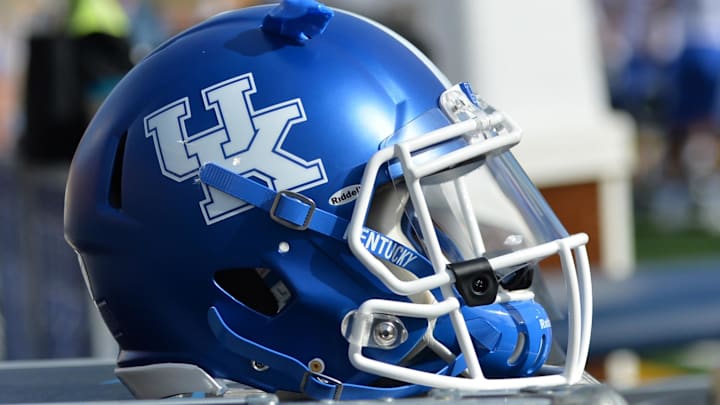 Oct 29, 2016; Columbia, MO, USA; A general view of the Kentucky Wildcats helmet during the first half against the Missouri Tigers at Faurot Field.