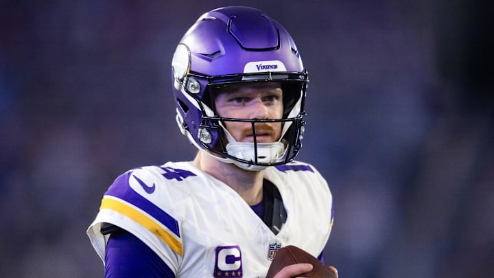 Jan 13, 2025; Glendale, AZ, USA; Minnesota Vikings quarterback Sam Darnold (14) against the Los Angeles Rams during an NFC wild card game at State Farm Stadium. Mandatory Credit: Mark J. Rebilas-Imagn Images Jan 13, 2025; Glendale, AZ, USA; Minnesota Vikings quarterback Sam Darnold (14) against the Los Angeles Rams during an NFC wild card game at State Farm Stadium. Mandatory Credit: Mark J. Rebilas-Imagn Images