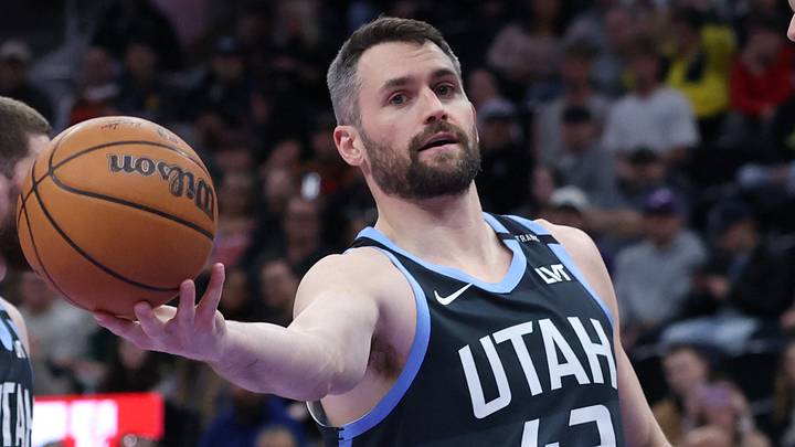 Dec 7, 2025; Salt Lake City, Utah, USA; Utah Jazz forward Kevin Love (42) reacts after a play against the Oklahoma City Thunder during the first half at Delta Center. Mandatory Credit: Rob Gray-Imagn Images Dec 7, 2025; Salt Lake City, Utah, USA; Utah Jazz forward Kevin Love (42) reacts after a play against the Oklahoma City Thunder during the first half at Delta Center. Mandatory Credit: Rob Gray-Imagn Images