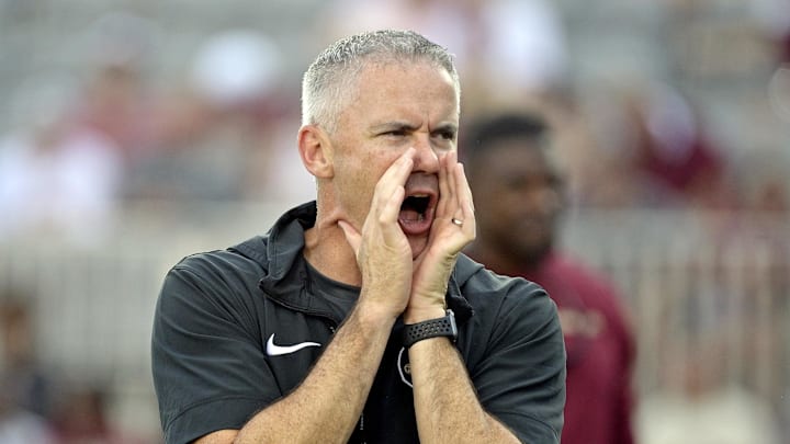 Sep 2, 2024; Tallahassee, Florida, USA; Florida State Seminoles head coach Mike Norvell before the game against the Boston College Eagles at Doak S. Campbell Stadium. Mandatory Credit: Melina Myers-Imagn Images Sep 2, 2024; Tallahassee, Florida, USA; Florida State Seminoles head coach Mike Norvell before the game against the Boston College Eagles at Doak S. Campbell Stadium. Mandatory Credit: Melina Myers-Imagn Images