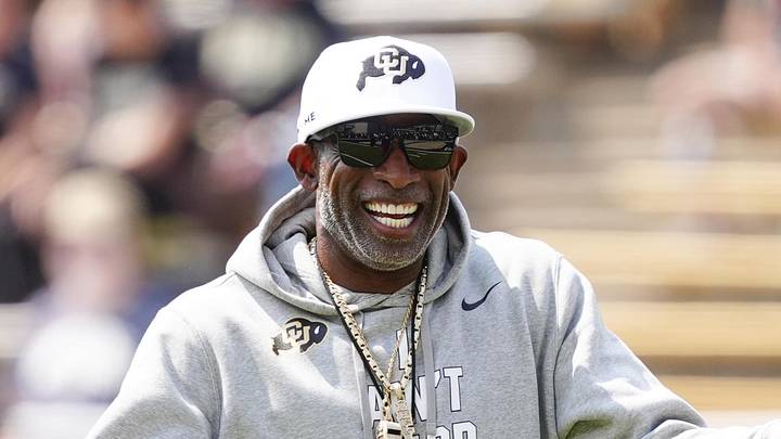 Sep 6, 2025; Boulder, Colorado, USA; Colorado Buffaloes head coach Deion Sanders before the game against the Delaware Fightin Blue Hens at Folsom Field. Mandatory Credit: Ron Chenoy-Imagn Images
