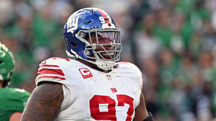 Oct 26, 2025; Philadelphia, Pennsylvania, USA; New York Giants defensive tackle Dexter Lawrence (97) against the Philadelphia Eagles at Lincoln Financial Field. Mandatory Credit: Eric Hartline-Imagn Images
