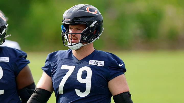 Jul 31, 2026; Lake Forest, IL, USA; Chicago Bears offensive tackle Theo Benedet (79)