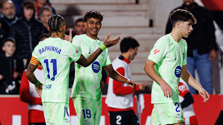 Raphael Dias Belloli, known as Raphinha, Lamine Yamal (C),...