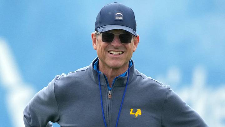 May 11, 2026; El Segundo, CA, USA; Los Angeles Chargers coach Jim Harbaugh watches during offseason workouts at The Bolt. Mandatory Credit: Kirby Lee-Imagn Images May 11, 2026; El Segundo, CA, USA; Los Angeles Chargers coach Jim Harbaugh watches during offseason workouts at The Bolt. Mandatory Credit: Kirby Lee-Imagn Images