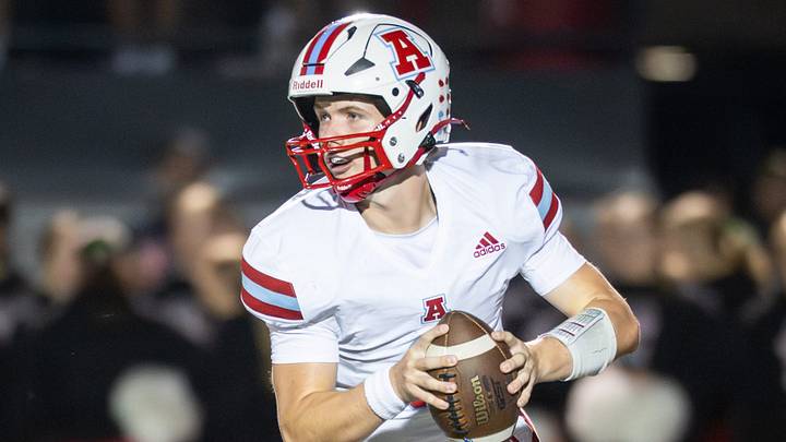 Arrowhead quarterback Nolan Hanson (3) rolls out versus Muskego in a Classic 8 Conference game. Arrowhead quarterback Nolan Hanson (3) rolls out versus Muskego in a Classic 8 Conference game.