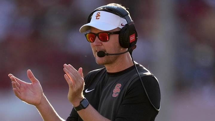 Southern California Trojans head coach Lincoln Riley watches from the sidelines against the Missouri State Bears in the first half at United Airlines Field at Los Angeles Memorial Coliseum. Southern California Trojans head coach Lincoln Riley watches from the sidelines against the Missouri State Bears in the first half at United Airlines Field at Los Angeles Memorial Coliseum.