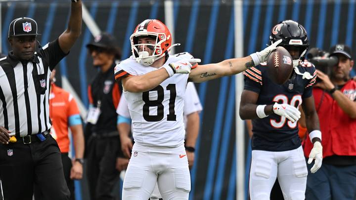Aug 15, 2026; Chicago, Illinois, USA; Cleveland Browns wide receiver Luke Floriea (81) reacts during the second half against the Chicago Bears at Soldier Field. Mandatory Credit: Patrick Gorski-Imagn Images Aug 15, 2026; Chicago, Illinois, USA; Cleveland Browns wide receiver Luke Floriea (81) reacts during the second half against the Chicago Bears at Soldier Field. Mandatory Credit: Patrick Gorski-Imagn Images