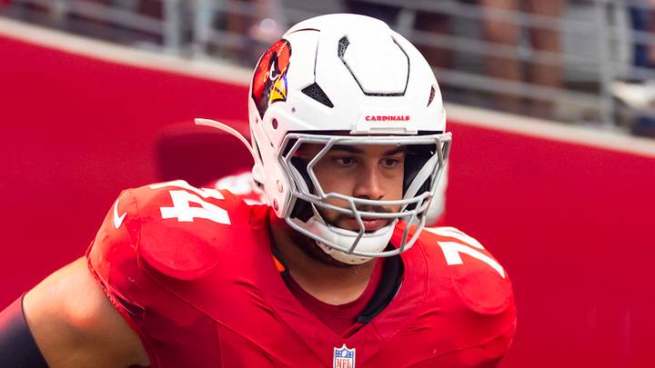Aug 9, 2025; Glendale, Arizona, USA; Arizona Cardinals guard Isaiah Adams (74) against the Kansas City Chiefs during a preseason NFL game at State Farm Stadium. Mandatory Credit: Mark J. Rebilas-Imagn Images Aug 9, 2025; Glendale, Arizona, USA; Arizona Cardinals guard Isaiah Adams (74) against the Kansas City Chiefs during a preseason NFL game at State Farm Stadium. Mandatory Credit: Mark J. Rebilas-Imagn Images