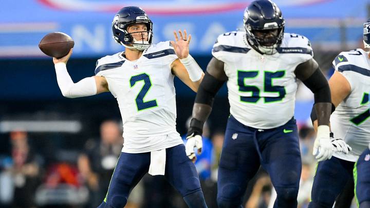 Seattle Seahawks quarterback Drew Lock throws a pass against the Tennessee Titans. Seattle Seahawks quarterback Drew Lock throws a pass against the Tennessee Titans.