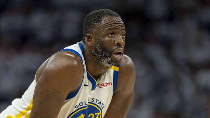 May 8, 2025; Minneapolis, Minnesota, USA; Golden State Warriors forward Draymond Green (23) looks on against the Minnesota Timberwolves in the second half during Game 2 of the second round for the 2025 NBA Playoffs at Target Center. May 8, 2025; Minneapolis, Minnesota, USA; Golden State Warriors forward Draymond Green (23) looks on against the Minnesota Timberwolves in the second half during Game 2 of the second round for the 2025 NBA Playoffs at Target Center.